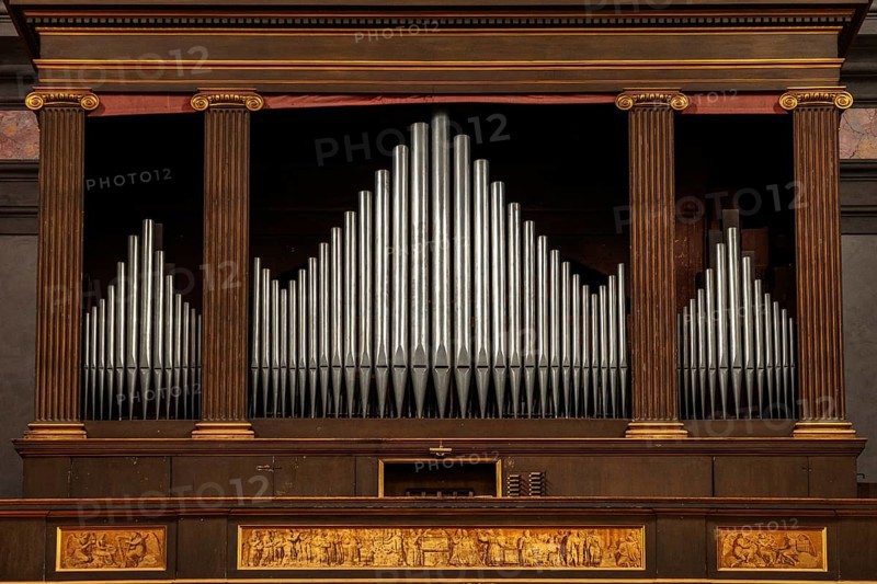 Organ, Catholic Church Collegiata di San Vittore, interior view, Cannobio, Lago Maggiore, Province of Verbano-Cusio-Ossola, Piedmont Region, Italy, Europe