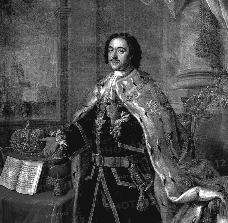 Portrait of Peter the Great, 1770, copperplate engraving after Alexei Petrovich Antropov (1716-1795), Russian painter. Peter I (1672-1725), Emperor of Russia from 1682