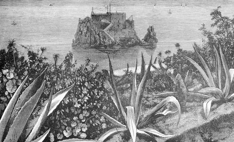 Peak Fort, fortress on an Atlantic rock off Funchal, Madeira, agaves, travelling, autonomous region, Portugal, historical illustration 1886, Europe