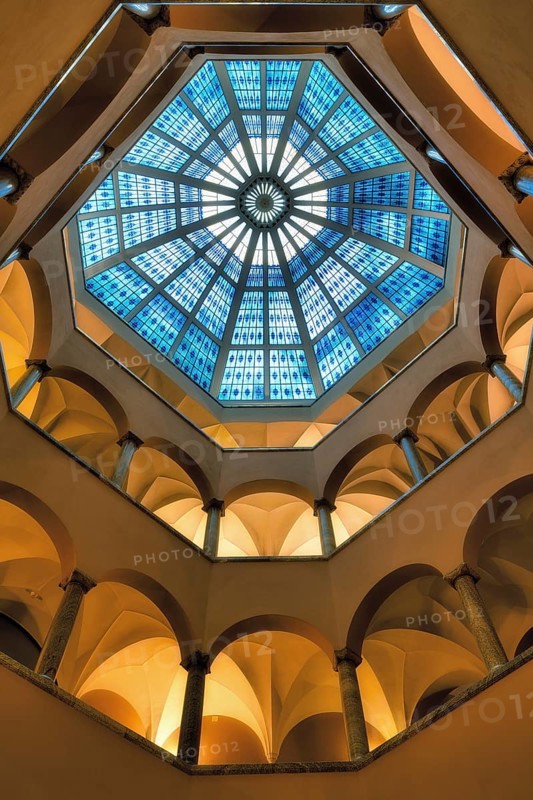 Atrium with glass dome in a commercial building, Zurich, Switzerland, Europe