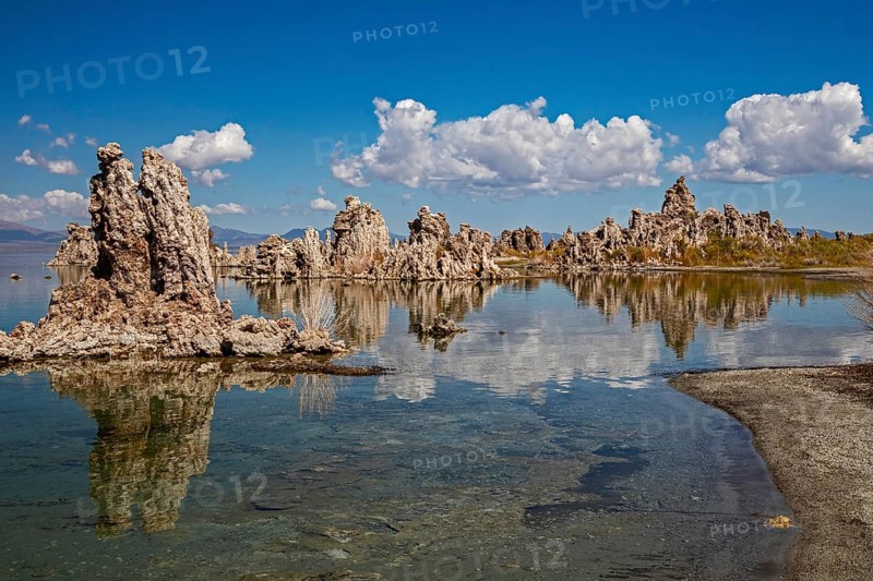 Lee Vining, California - Tufa towers in Mono Lake. The lake has no outlet, which makes it highly saline. The city of Los Angeles has taken water from Mono Lake in recent years, substantially lowering the water level