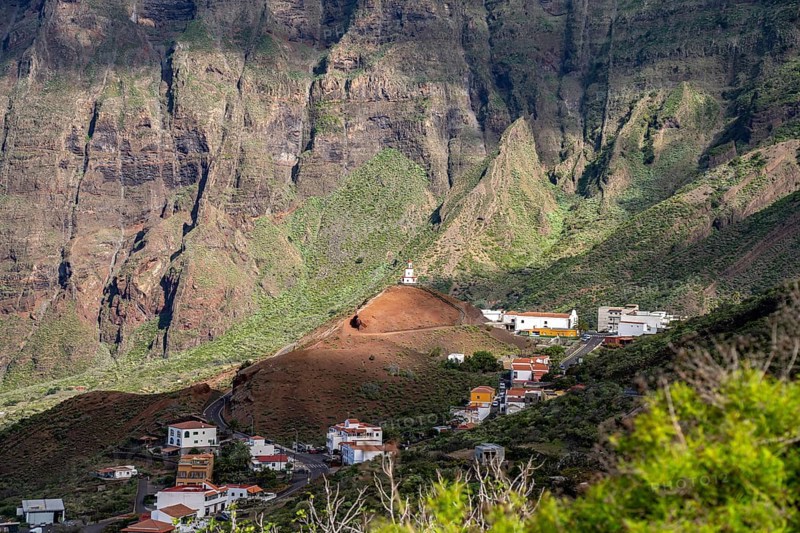 The valley of El Golfo with the church of Nuestra Senora de Candelaria, La Frontera, El Hierro, Canary Islands, Spain, Europe