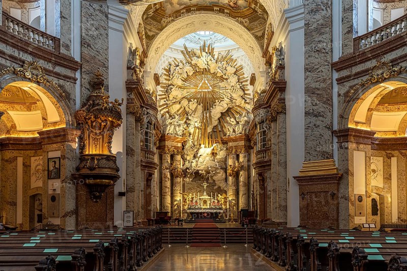 Altar of the baroque Karlskirche in Vienna, Austria, Europe