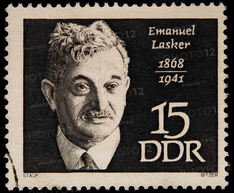 Emanuel Lasker (1868 – 1941), a German chess player, mathematician and philosopher. Portrait on a German stamp