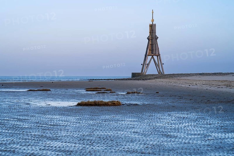 Kugelbake, landmark, twilight, low tide, North Sea, Lower Saxony Wadden Sea National Park, Cuxhaven, Lower Saxony, Germany, Europe
