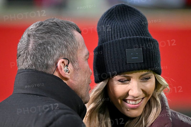 RTL TV expert Lothar Matthäus, portrait, in discussion with reporter presenter Laura Papendick, smiles, UEFA Conference League, Voith-Arena, Heidenheim, Baden-Württemberg, Germany, Europe