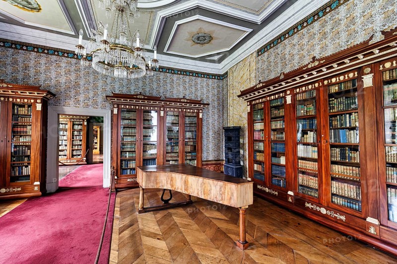 Library, tour of the living quarters in the west wing, former abbey and Corvey Castle, The Carolingian Westwork and the Civitas Corvey, interior view, Höxter, Germany, Europe