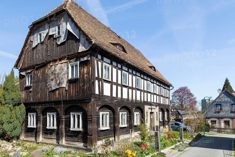 Half-timbered houses in Neugersdorf, Oberlausitzer Bergland, Saxony, Germany, Europe