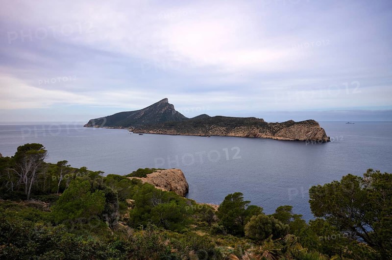 View of the Dragon Island, Sa Dragonera, Tramuntana Mountains, Serra de Tramuntana, Sant Elm, San Telmo, Andratx, Majorca, Balearic Islands, Balearic Islands, Spain, Europe