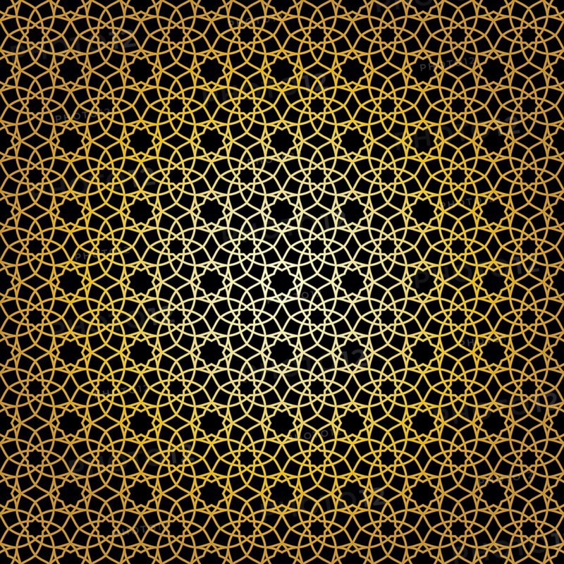 Geometric gold lace seamless pattern. Arabic tile lattice vector background.