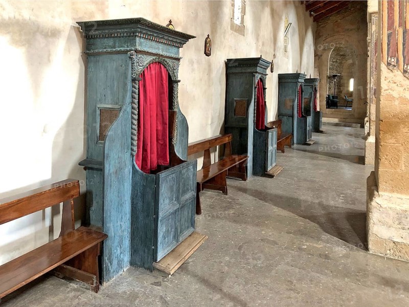 Confessionals in Minor Basilica and Sanctuary Maria SS. Regina di Anglona, Policoro, Matera, Basilicata, Italy, South Europe, Europe