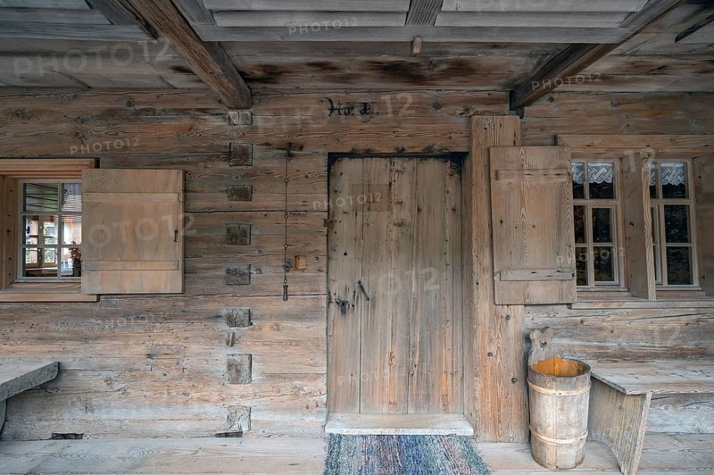 Historic entrance to the house, Bregenzerwald farmhouse from the 18th century, Bezau Museum of Local History, Vorarlberg, Austria, Europe