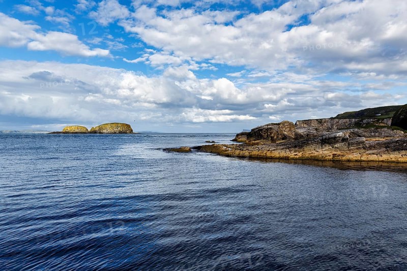 Rocky coast, Sheep Island, coastline, Ballintoy Harbour, Causeway Coastal Route, Antrim, Northern Ireland, Great Britain