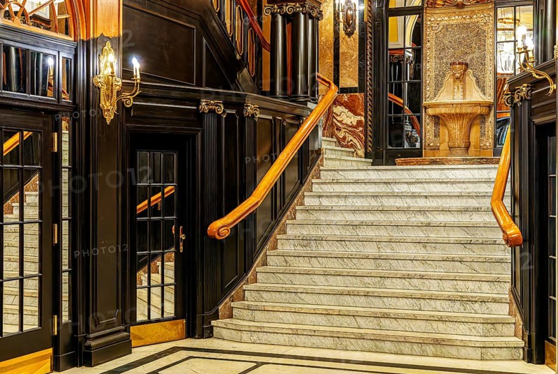Historic interior design, staircase and corridor in the Hindenburghaus, Großer Burstah 31, Hamburg, Germany, Europe
