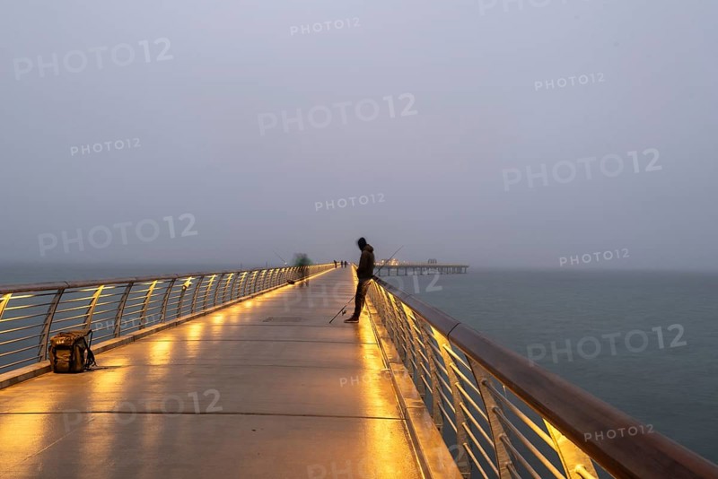 Anglers on Prerow pier, opened in 2024, 720 metres long, Prerow, Mecklenburg-Western Pomerania, Germany, Europe