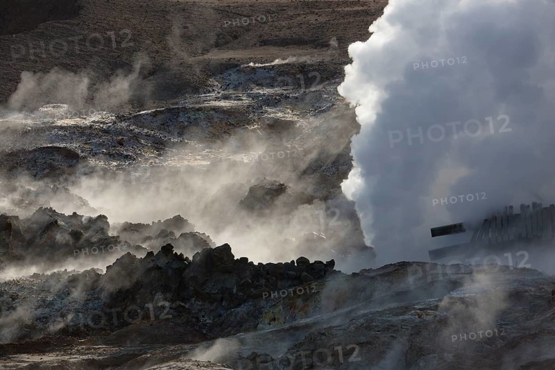 Steam evaporating of the ground at Gunnuhver, close to Reykjanes lighthouse. Gunnuhver is the heart in a future geopark, Iceland´s largest mud pool, geothermal area