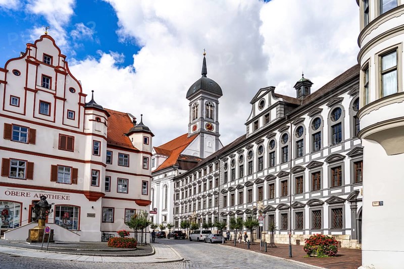 Studienkirche Mariä Himmelfahrt, the former university of the Jesuit College and the Upper Pharmacy in Dillingen an der Donau, Bavaria, Germany, Europe