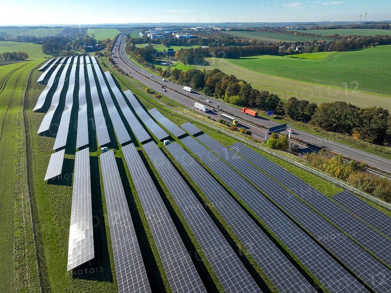 Glauchau, Saxony, Germany, Solar park on the A4 motorway near Glauchau, Europe