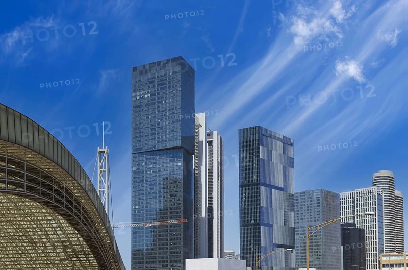 Israel, Tel Aviv financial business district skyline with shopping malls and high tech offices., Asia
