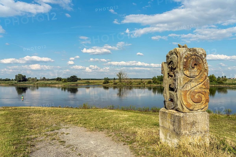 Sculpture on the Elbe in Tangermünde, Saxony-Anhalt, Germany, Europe