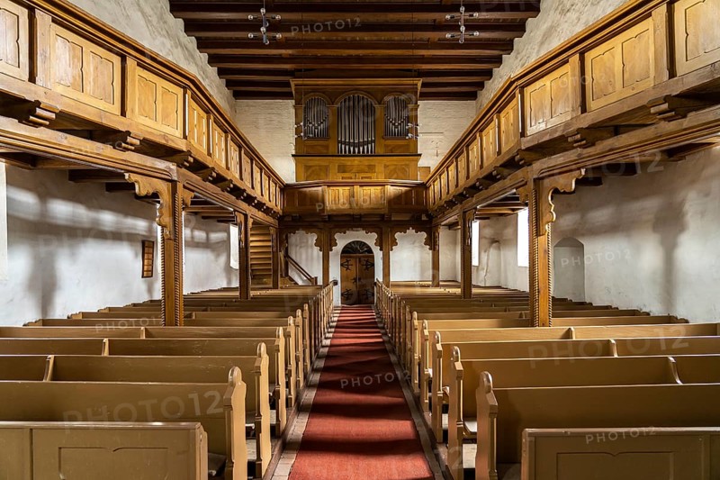 Interior and organ of the town church of St George in Arneburg, district of Stendal, Saxony-Anhalt, Germany, Europe