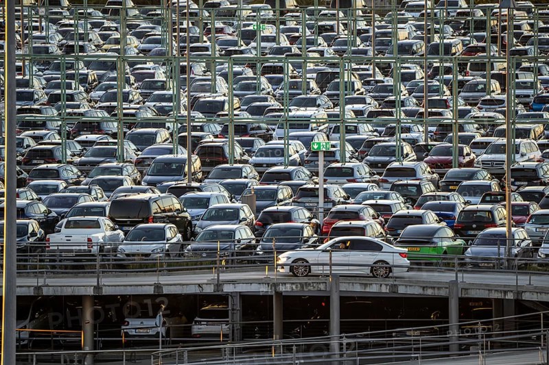 Full car park P2, at Cologne-Bonn Airport, North Rhine-Westphalia, Germany, Europe