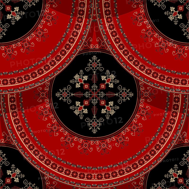 Seamless Latvian embroidery circular pattern, vector template for your design