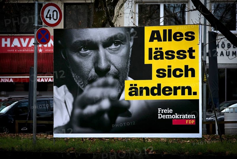 Election posters for the Bundestag election on 23 February 2025, Christian Lindner, FDP, Templimit 40, Stuttgart, Baden-Württemberg, Germany, Europe