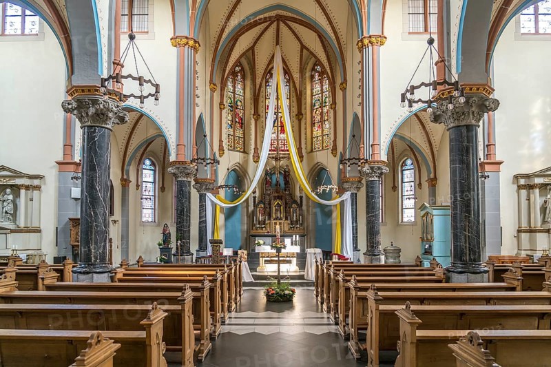 Interior of the Roman Catholic parish church of St Martinus, town of Zons, Dormagen, Lower Rhine, North Rhine-Westphalia, Germany, Europe