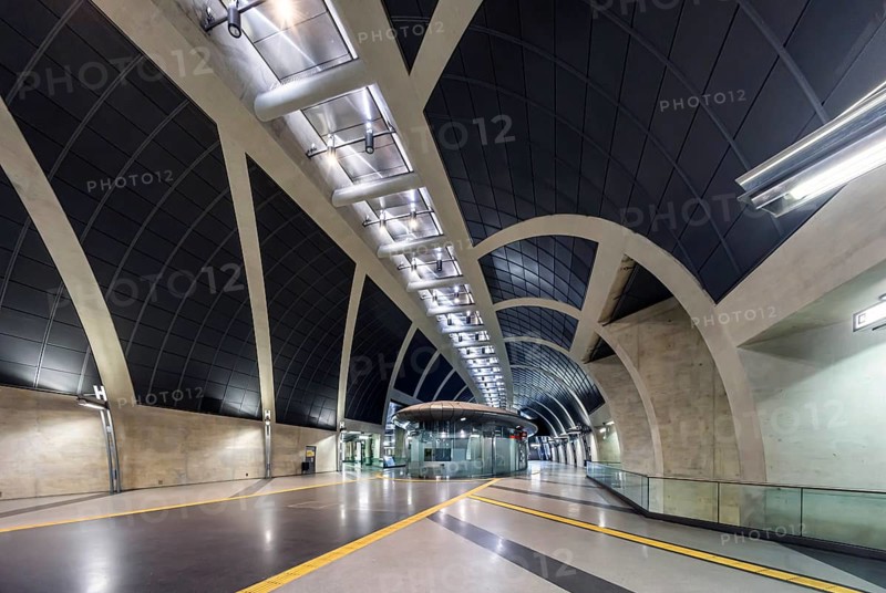 Modern architecture of the Heumarkt light rail station. Kölner Verkehrs-Betriebe AG (KVB) is a transport company that operates public transport in the city of Cologne, North Rhine-Westphalia, Germany, Europe