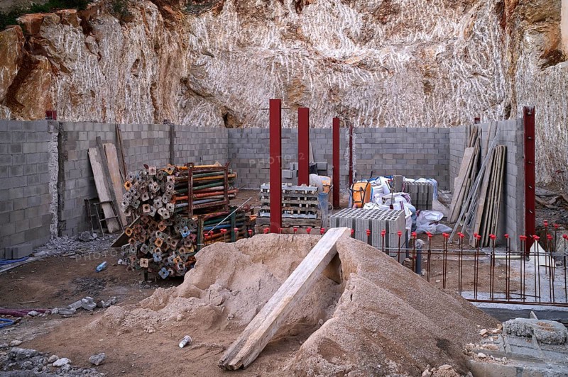 Construction site in the rock, Alaró, Calvià, Majorca, Balearic Islands, Balearic Islands, Spain, Europe