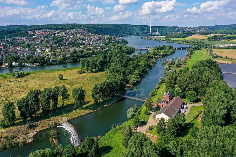 Wetter an der Ruhr, Ennepe-Ruhr-Kreis, North Rhine-Westphalia, Germany - Landscape in the Ruhr area with the Volmarstein community waterworks, a waterworks on the Ruhr river