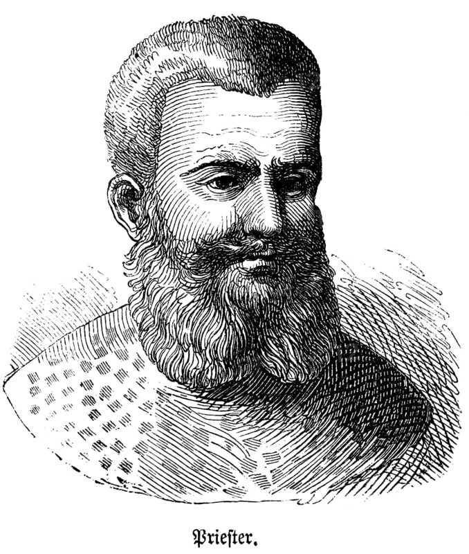 Portrait of a priest, full, strong head of hair was considered a special ornament and sign of masculinity by the Hebrews, full beard, 2nd Book of Samuel, Bible, historical illustration, Biblisches Handwörterbuch 1862
