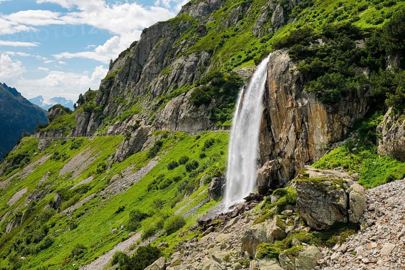 Wyssebach Falls plunges over a striking cliff, Canton of Bern, Switzerland, Europe