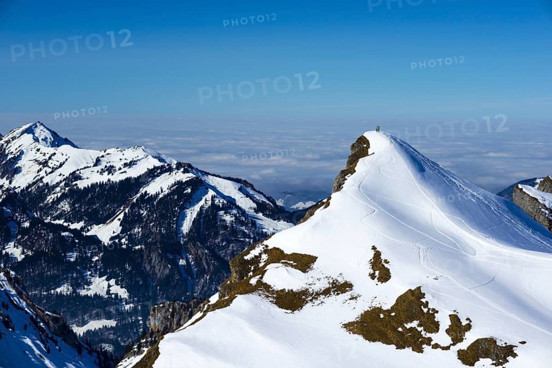 Snowshoe hiker, Allgäu Alps, Allgäu, Bavaria, Germany, Europe