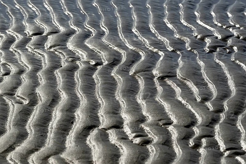 Beach at low tide with wave-like pattern, current ripples, North Sea, Norderney East Frisian Islands, Lower Saxony, Germany, Europe