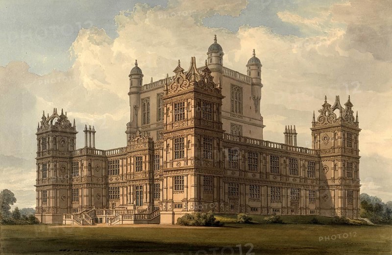 South-east view of Wollaton Hall, Nottinghamshire, the Seat of the Lord Middleton, England, digitally restored reproduction of a 19th-century original by John Buckler, Record date not stated, South East view of Wollaton hall, the Seat of the Lord Middleton, digitally restored reproduction of a 19th-century original, Record date not stated