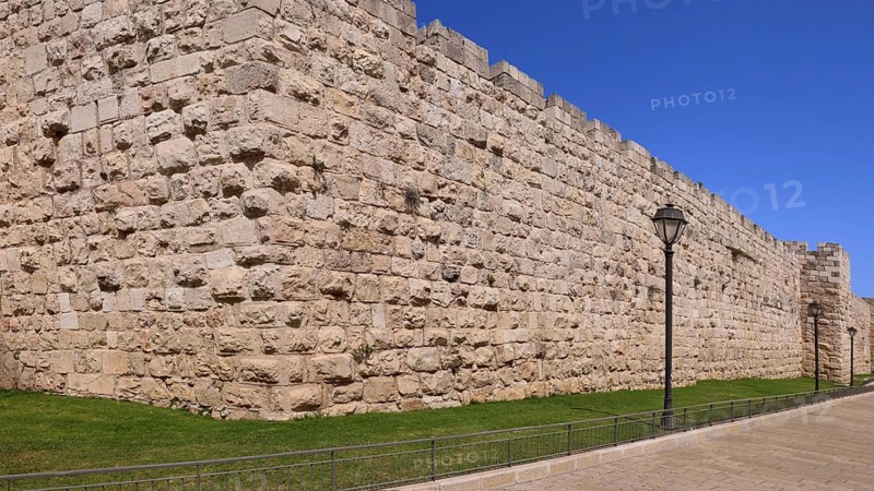 Jerusalem Old City Walls close to main entrance Damascus gate, main tourist attraction