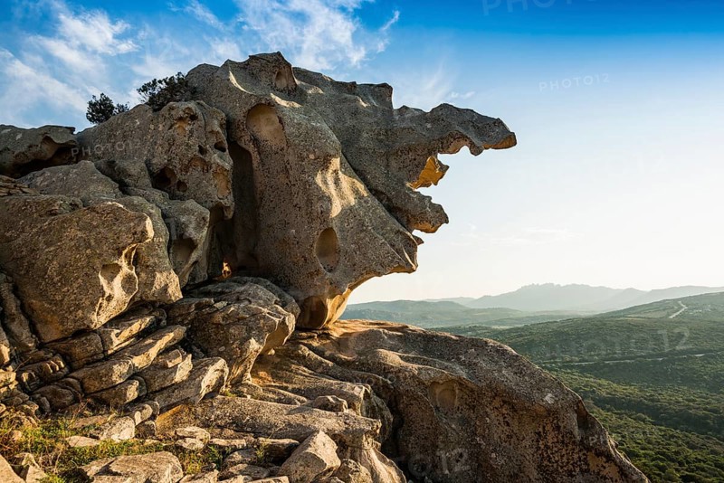 Bizarre granite rocks, Roccia dell Orso, sunset, Capo d'Orso, Palau, Costa Smeralda, Sardinia, Italy, Oceania