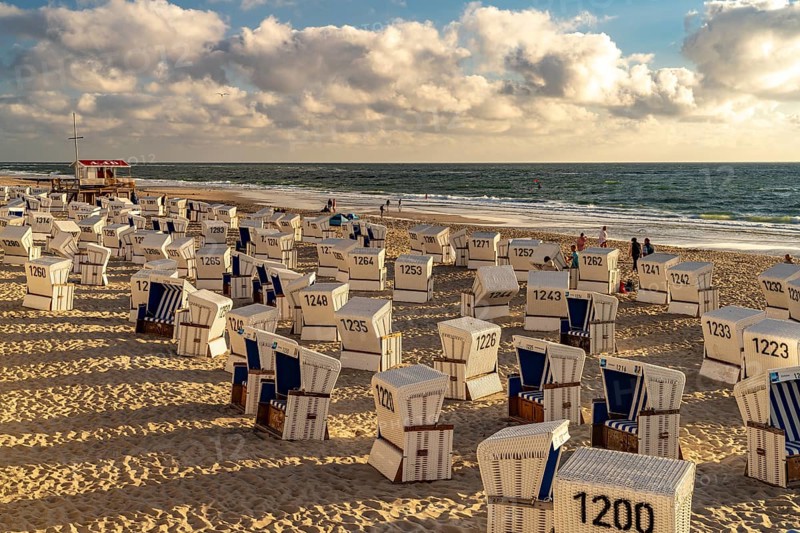 Beach chairs on the west beach near Westerland, Sylt island, North Friesland district, Schleswig-Holstein, Germany, Europe