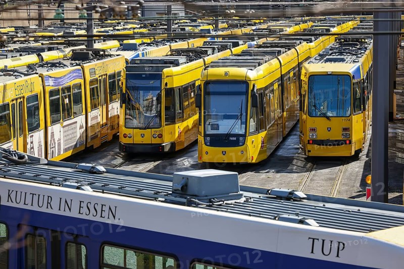 Essen, North Rhine-Westphalia, Germany, Trams at Ruhrbahn depot, Verdi and EVG warning strike, Europe