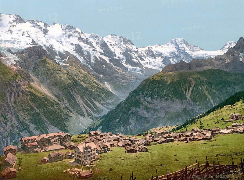 Mürren, general view, Bernese Oberland, Switzerland, Historic, digitally restored reproduction from a 19th century original, Record date not stated, general view, Bernese Oberland, Switzerland, Historic, digitally restored reproduction from a 19th century original, Record date not stated, Europe