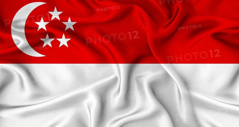 Realistic Singapore flag waving. Close up of flag of Singapore with cloth texture
