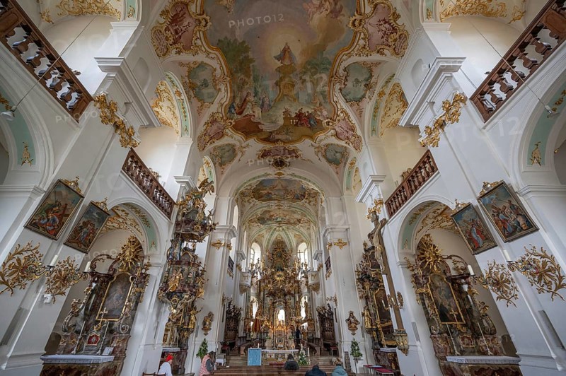 Interior of the Maria Brünnlein pilgrimage basilica in rococo style built between 1748 and 1782, Wemding, Swabia Bavaria, Germany, Europe