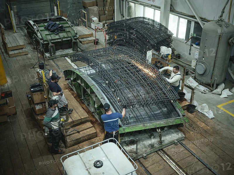Workers producing segments for the Brenner Base Tunnel, Zenzendorf, Tyrol, Austria, Europe