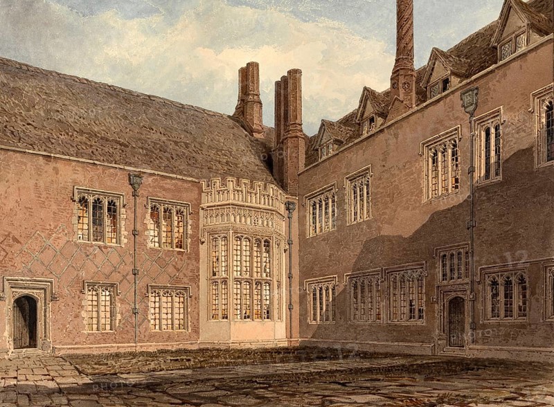 View in the Court of Compton Winyate, Warwickshire, England, digitally restored reproduction of a 19th-century original by John Buckler, Record date not stated, View in the Court of Compton Winyate, digitally restored reproduction of a 19th-century original, Record date not stated