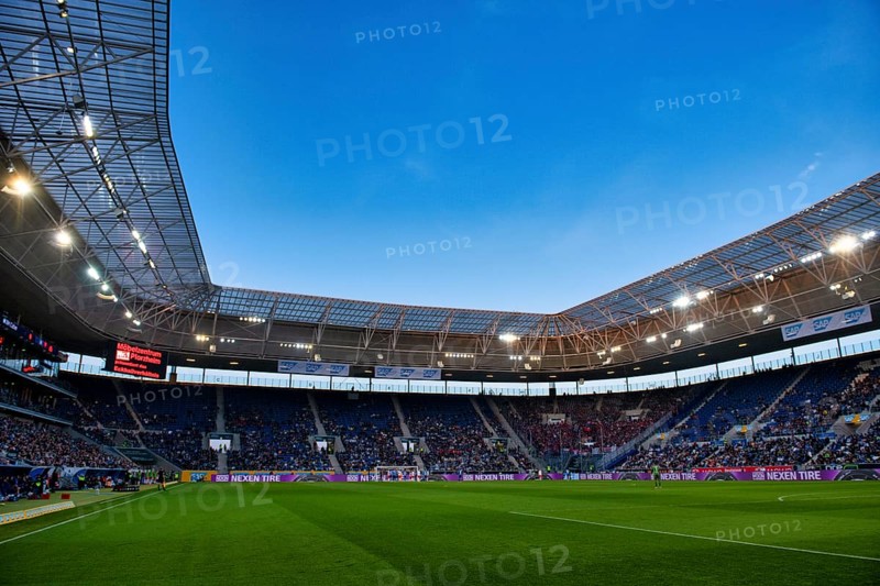 Long shot, overview, interior, blue hour, PreZero Arena, Sinsheim, Baden-Württemberg, Germany, Europe
