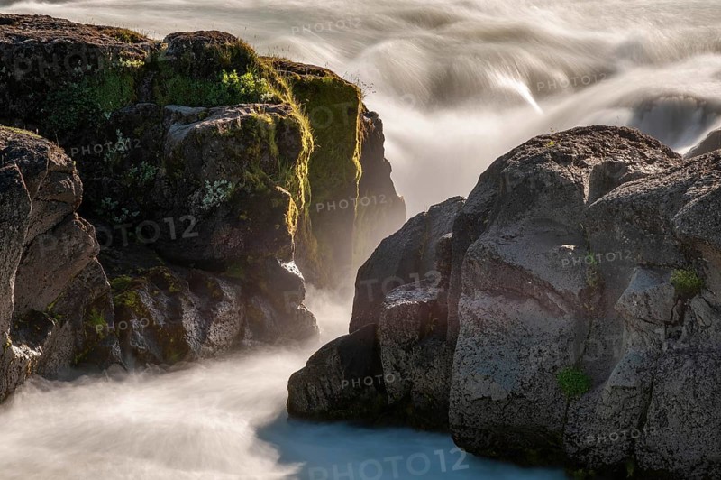 River Skjálfandafljót rapids at Góðafoss or Godafoss waterfall, long exposure, North Iceland, Iceland, Europe