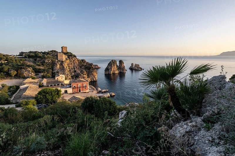 Tonnara di Scopello, historic tuna fishing site in the picturesque rocky bay of Scopello, Sicily, Italy, Europe