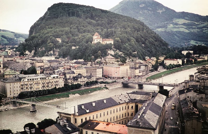 Bridges over the Salzach, Kapuzinerberg, Salzburg, Austria, Europe 1960, Europe